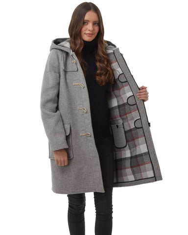 Women's Classic Fit Duffle Coat with Wooden Toggles - Pearl Grey