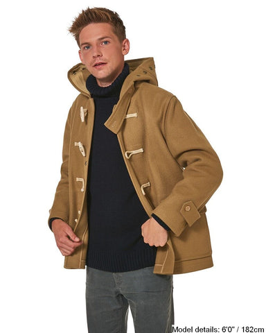 Men's Super Slim Gion Duffle Coat in Melton Wool - Camel