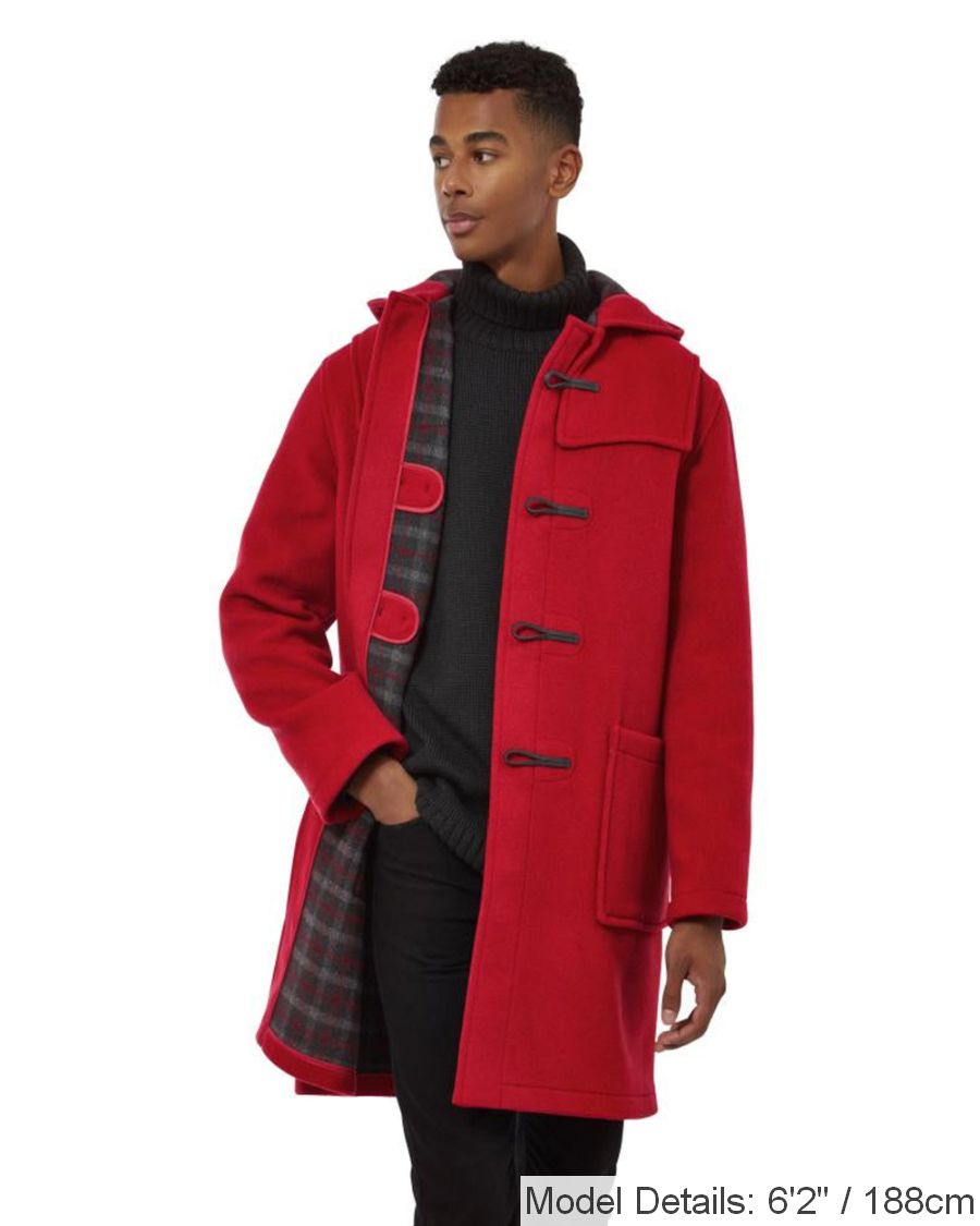 Men's Classic Fit Duffle Coat - Red