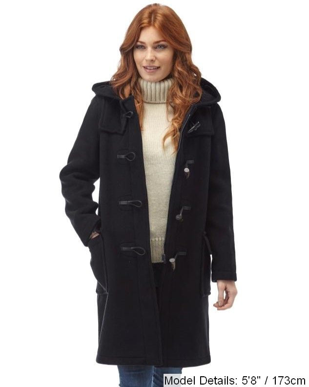 Women's Classic Fit Duffle Coat with Horn Toggles - Navy