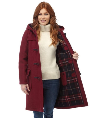 Women's Classic Fit Duffle Coat with Horn Toggles - Burgundy