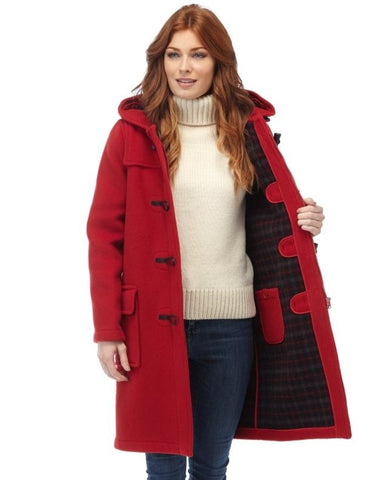 Women's Classic Fit Duffle Coat with Horn Toggles - Red