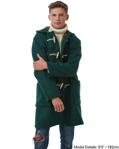 Mens British Racing Green Classic Fit Original And Authentic Duffle Coat With Wooden Toggles