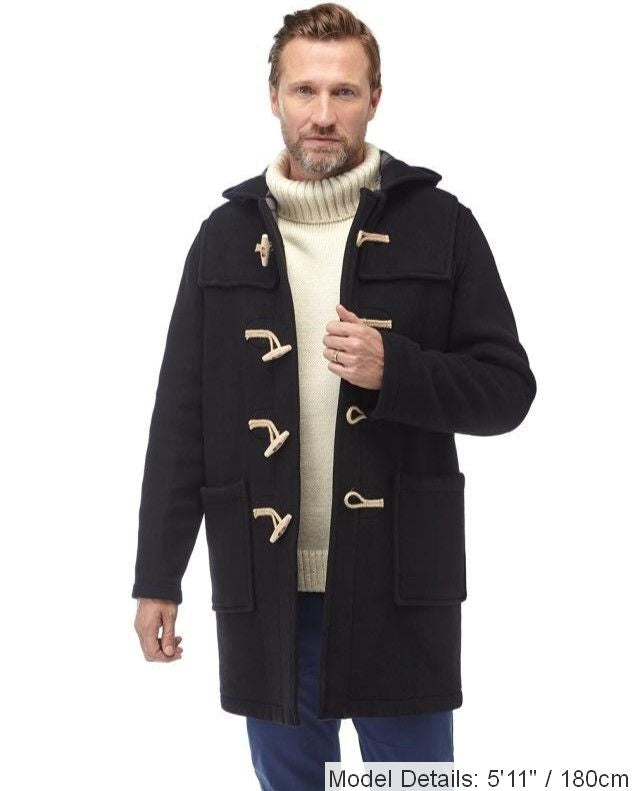 Men's Classic Fit Duffle Coat with Wooden Toggles - Black