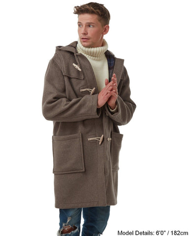 Men's Classic Fit Duffle Coat with Wooden Toggles - Mushroom