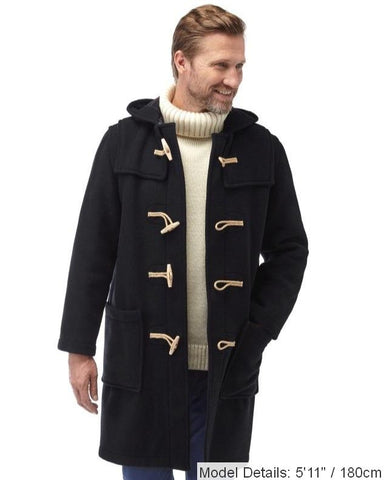 Men's Classic Fit Duffle Coat with Wooden Toggles - Navy