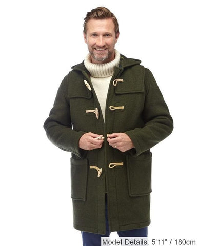 Men's Classic Fit Duffle Coat with Wooden Toggles - Olive