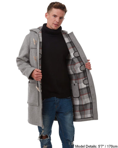 Men's Classic Fit Duffle Coat with Wooden Toggles - Pearl Grey