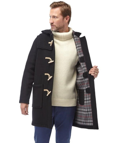 Men's Classic Fit Duffle Coat with Wooden Toggles - Black