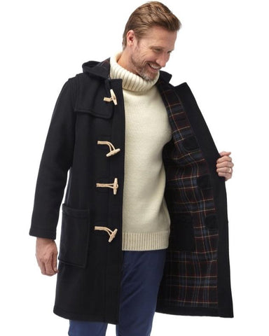 Men's Classic Fit Duffle Coat with Wooden Toggles - Navy