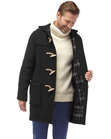 Men's Classic Fit Duffle Coat with Wooden Toggles - Charcoal