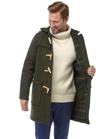 Men's Classic Fit Duffle Coat with Wooden Toggles - Olive