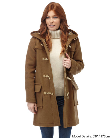 Women's Classic Fit Duffle Coat with Wooden Toggles - Camel