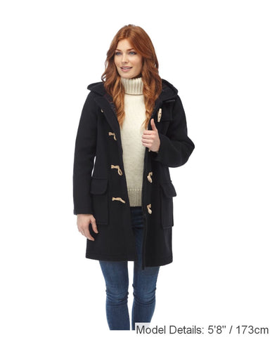 Women's Classic Fit Duffle Coat with Wooden Toggles - Navy