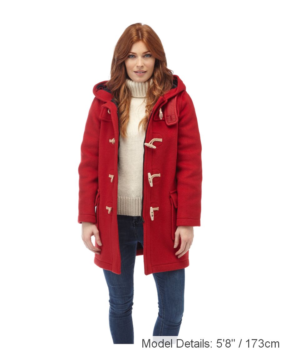 Women's Classic Fit Duffle Coat with Wooden Toggles - Red