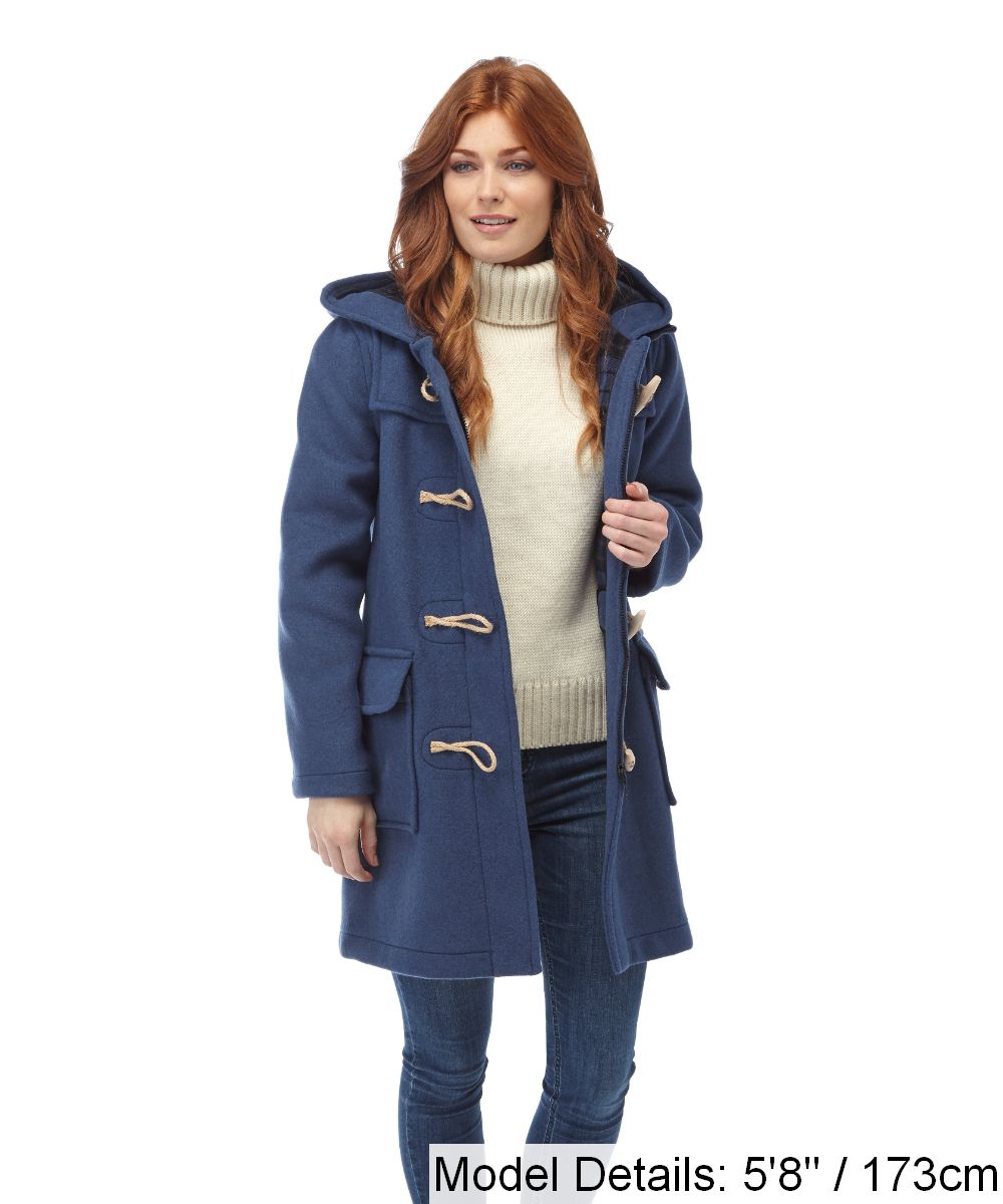 Women's Classic Fit Duffle Coat with Wooden Toggles - Royal Blue