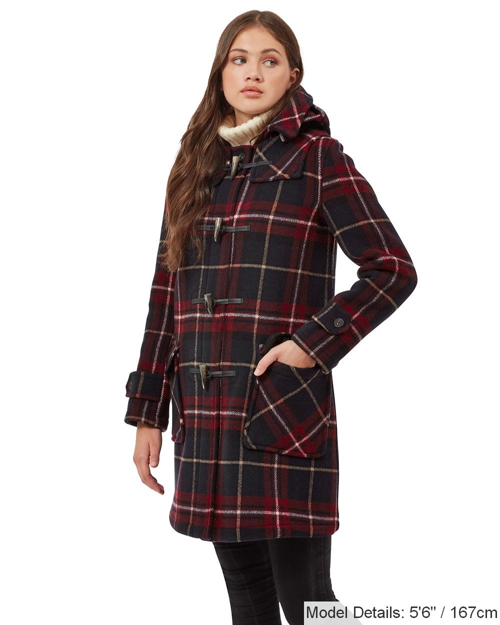 Women's London Classic Fit Duffle Coat - Burgundy Check