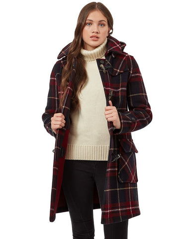 Women's London Classic Fit Duffle Coat - Burgundy Check