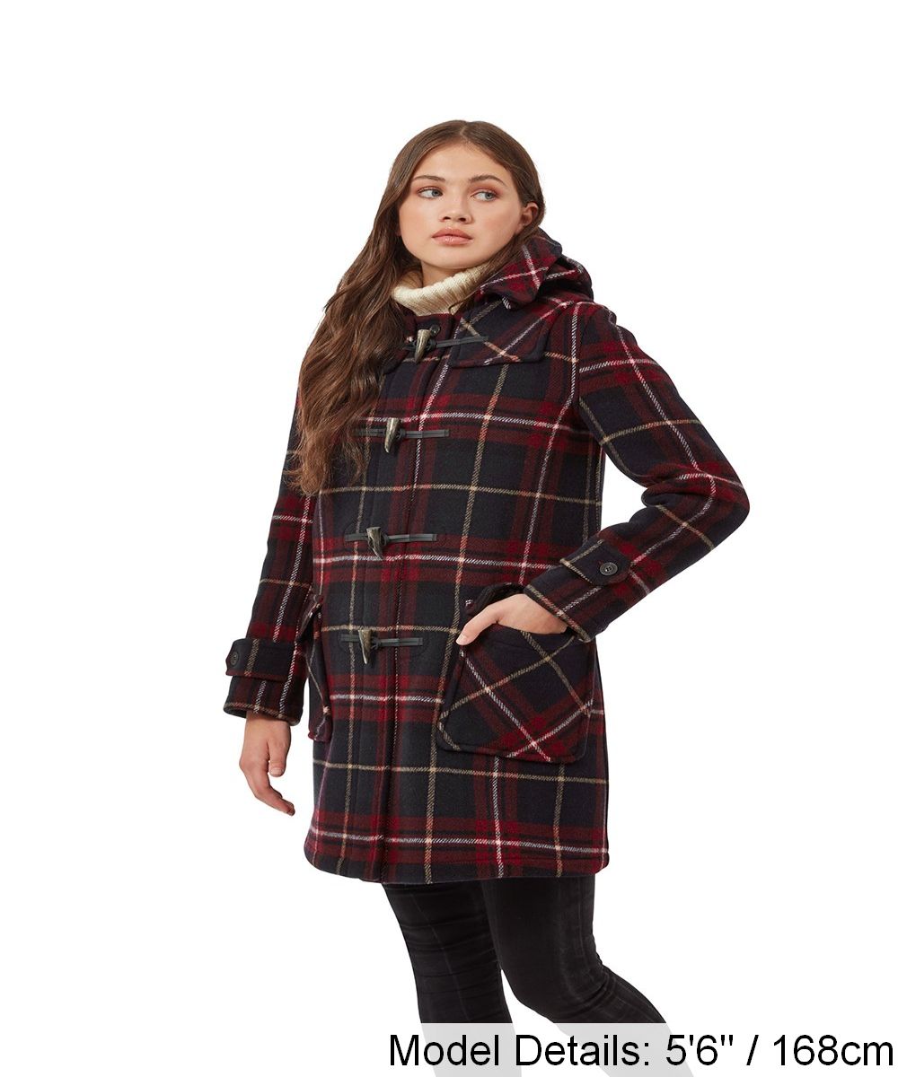 Women's London Classic Fit Duffle Coat - Burgundy Check