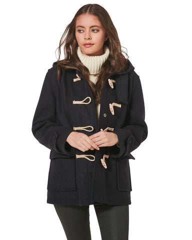 Women's Super Slim Haji Duffle Coat in Melton Wool - Navy