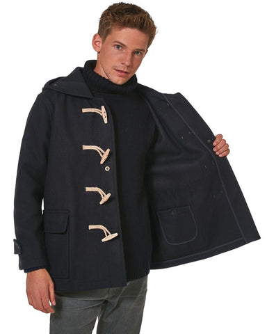 Men's Super Slim Gion Duffle Coat in Melton Wool - Navy