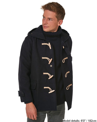 Men's Super Slim Gion Duffle Coat in Melton Wool - Navy