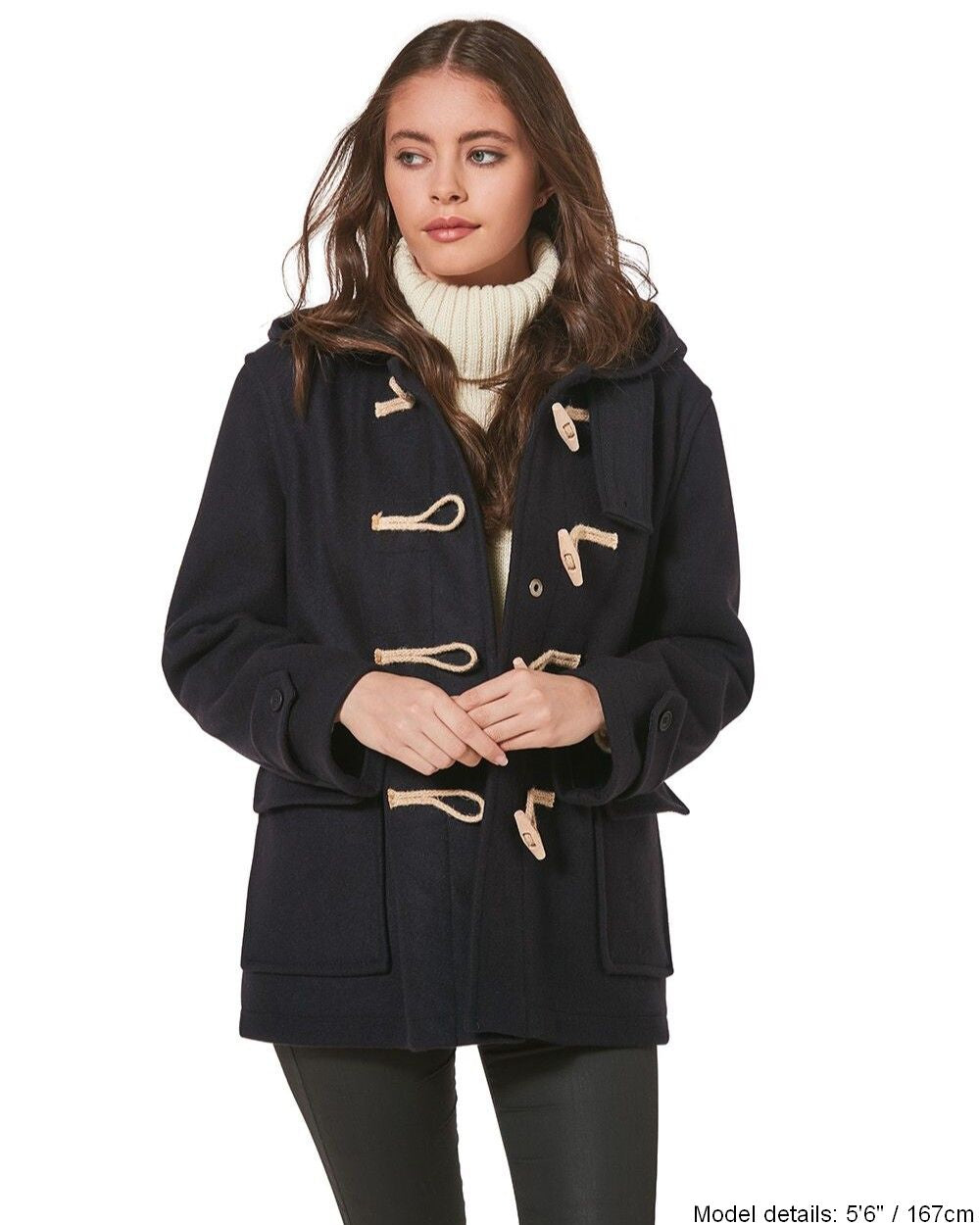 Women's Super Slim Haji Duffle Coat in Melton Wool - Navy