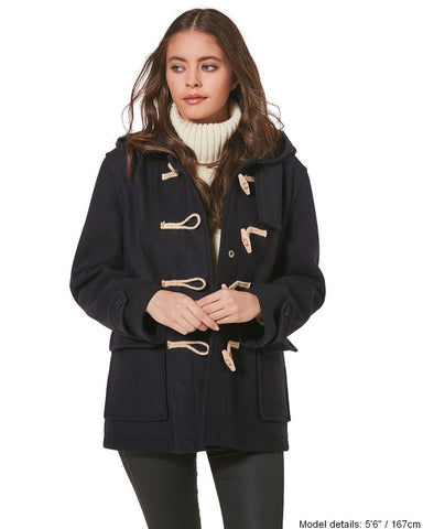 Women's Super Slim Haji Duffle Coat in Melton Wool - Navy