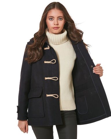 Women's Super Slim Haji Duffle Coat in Melton Wool - Navy