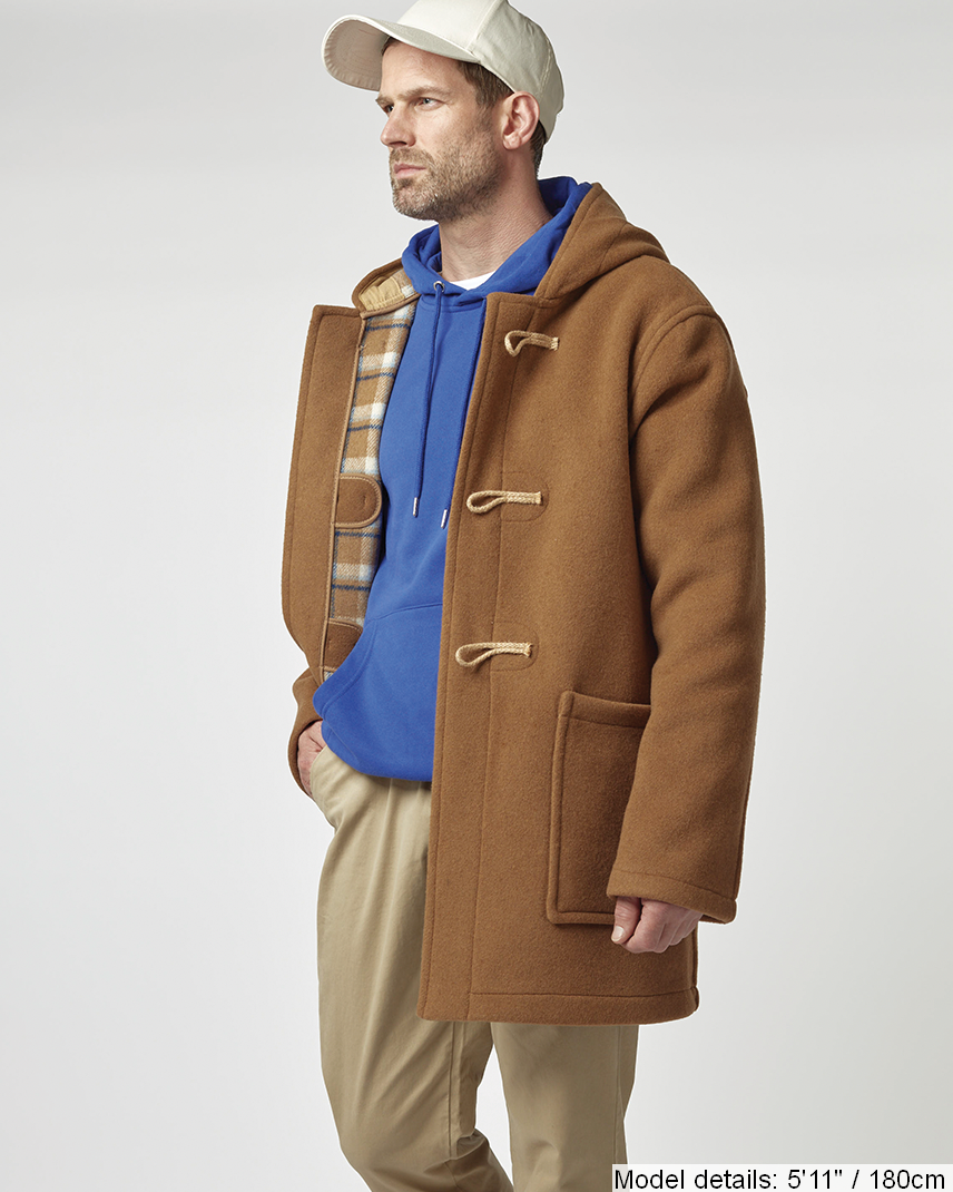 Men's Super Slim Gion Duffle Coat with Wooden Toggles - Camel