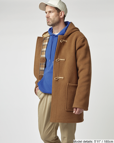 Men's Super Slim Gion Duffle Coat with Wooden Toggles - Camel