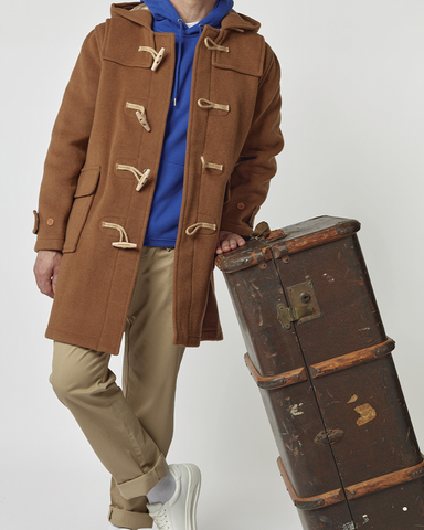 Men's Super Slim Gion Duffle Coat with Wooden Toggles - Camel