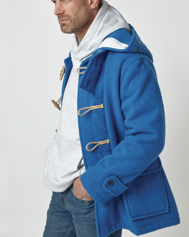 Men's Super Slim Gion Duffle Coat in Raw Wool - Bijou Blue